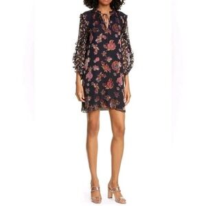Alice + Olivia Floral Silk 3/4 Sleeve Dress